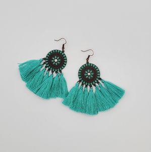 UHAVIT Retro Alloy Dripping Oil Sunflower Tassel Earrings